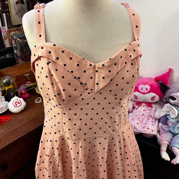 Vixen by Micheline Pitt Peach Dress with Black Polka Dots - Picture 2 of 6